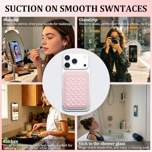 Aiivioll 4-in-1 Magnetic Grip Card Stand for MagSafe, Bare Phone Use, Pink - color: Pink