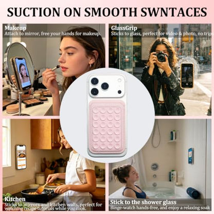 Aiivioll 4-in-1 Magnetic Grip Card Stand for MagSafe, Bare Phone Use, Pink - color: Pink