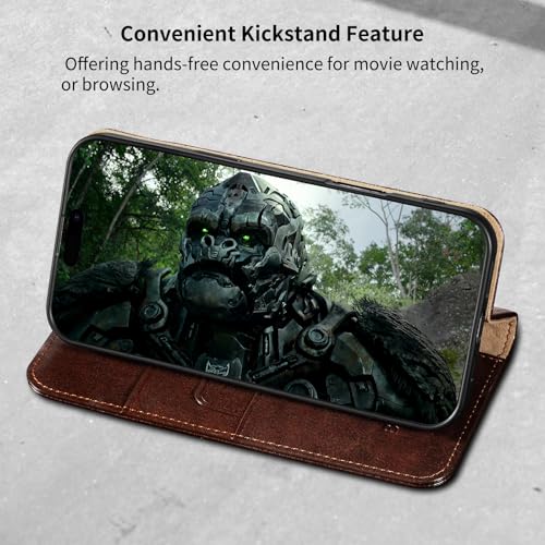Belemay Leather Wallet Case Compatible with iPhone 17, Premium Cowhide Leather Two-Tone Effect, RFID Blocking Card Holders, Shockproof TPU Shell, Kickstand, Protective Flip Cover, 6.3", Brown - color: Brown, size: iPhone 17