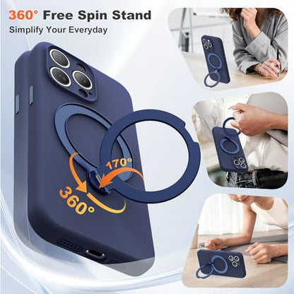 Case for iPhone 15 Pro Max with 360°Spin Stand,6.7" Dark Blue | Magnetic 360°Spin Stand,Compatible with Mag-Safe,Soft Silicone 15 Pro Max Case - color: Dark Blue, size: Iphone 15 Pro Max