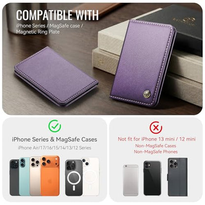 Magnetic Wallet Card Holder with RFID Protection, PU Leather Slim Wallet, Strong Magnet Attachment for iPhone 18/17/16/15/14/13/12 Series Pro Max Plus Mini-Purple - color: Purple