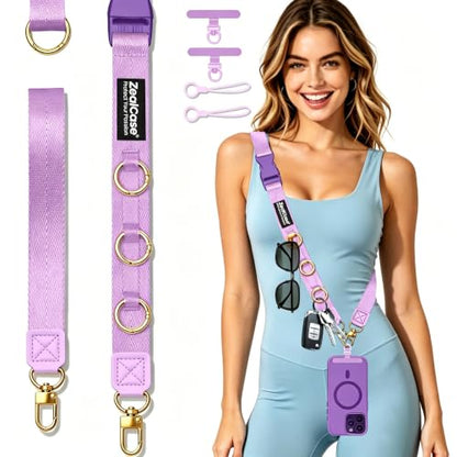 Cell Phone Lanyard Crossbody Built 3 Hooks & Anti-Slip Wrist Strap - color: Purple, size: Large: Width 0.98''/Length 36.61'' – 67''