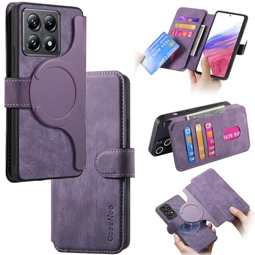 2 in 1 Wallet Case for Xiaomi 14T CMG Purple | PU Leather Magnetic Flip Folio Case with RFID Blocking Card Holder, Credit Card Slots Kickstand, Shockproof Protective Cover - color: Purple, size: Xiaomi 14T