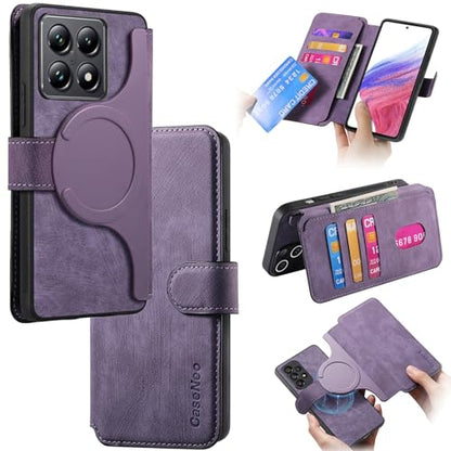 2 in 1 Wallet Case for Xiaomi 14T CMG Purple | PU Leather Magnetic Flip Folio Case with RFID Blocking Card Holder, Credit Card Slots Kickstand, Shockproof Protective Cover - color: Purple, size: Xiaomi 14T
