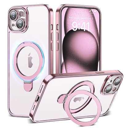for Plating iPhone 15 Case with Magnetic Stand,Rose Gold - color: Rose Gold, size: iPhone 15