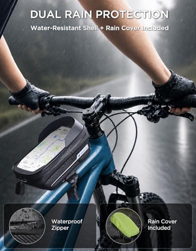 whale fall Waterproof Bike Frame Bag, 1S Quick Release Bike Phone Holder | Hard Shell Top Tube Bag with TPU Touchscreen, Fits Phones up to 7", Includes Rain Cover and 2-in-1 Mounting for Daily Rides - color: Black & White