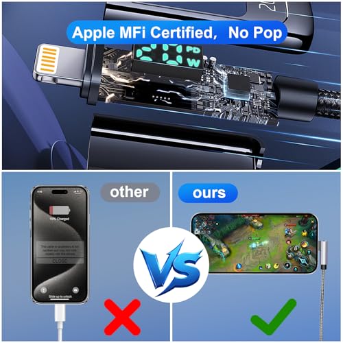 3Pack Right Angle Short iPhone Charge Cable, 90 Degree Apple USB A to Lightning Cable 15cm+30cm+30cm, Nylon Braided Sync Data Charger Cable, Fast Charge Cord for iPhone 14 13 12 11 Pro Max Xr 8 7 Plus