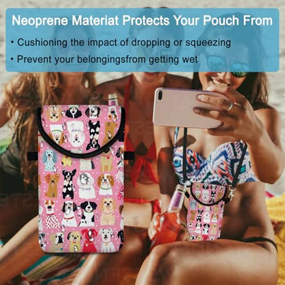 Neoprene Cell Phone Sleeve Pouch Case Bag with Crossbody Strap Neck Lanyard for Women 7.5 X 4.3 in Pink Dog - color: Pink Dog 1
