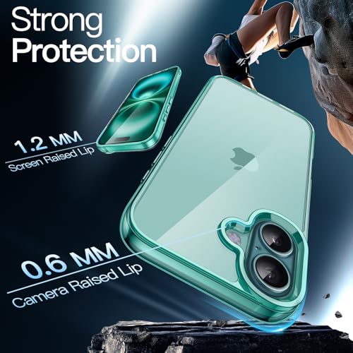 JETech Case ONLY for iPhone 16 Plus 6.7-Inch, Non-Yellowing Shockproof Phone Bumper Cover, Anti-Scratch Clear Back (Teal) - color: Teal, size: iPhone 16 Plus