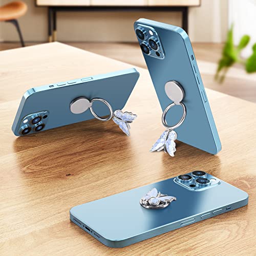 Phone Ring Holder Finger Kickstand, Bling Metal Cute Butterfly Cell Phone Ring Stand Grip Turns 360° Rotation Adjustable Sparkle Phone Grip Compatible with iPhone, Samsung, All Smartphone - color: Blue