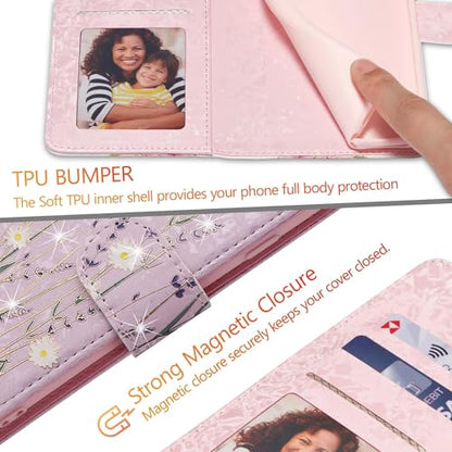 UEEBAI Wallet Case for Samsung Galaxy A36 5G, PU Leather Phone Cover Kickstand RFID Blocking Flip Case Card Slots Wrist Strap Relief Engraved Pattern Magnetic Closure Folio Cover - Pansy - color: Pansy, size: Samsung Galaxy A36 5G