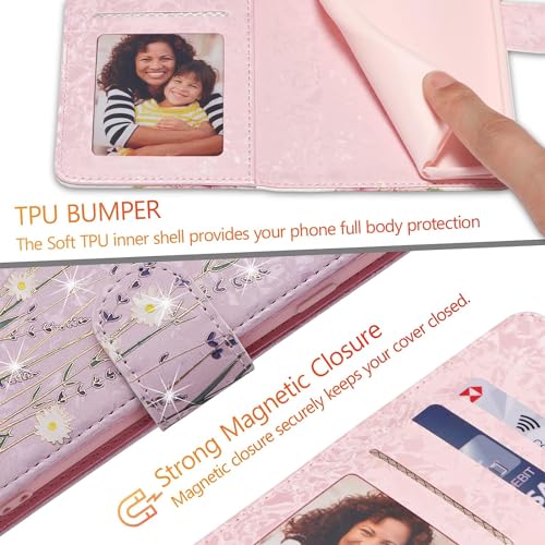 UEEBAI Wallet Case for Samsung Galaxy A15 4G/5G, PU Leather Phone Case Kickstand RFID Blocking Flip Case Card Slots Wrist Strap Relief Engraved Pattern Magnetic Closure Folio Case - Pansy - color: Pansy, size: Samsung Galaxy A15 4G/5G