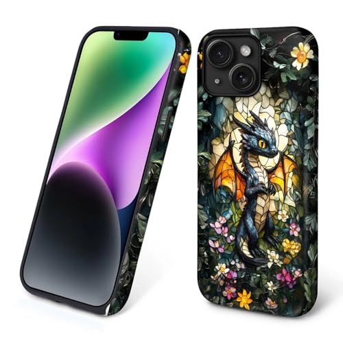 Case for iPhone 14 Plus,Drop Protection Hybrid 2-Layer Hard Phone Cover-Stained Glass Black Dragon - color: Stained Glass Black Dragon, size: iPhone 14 Plus