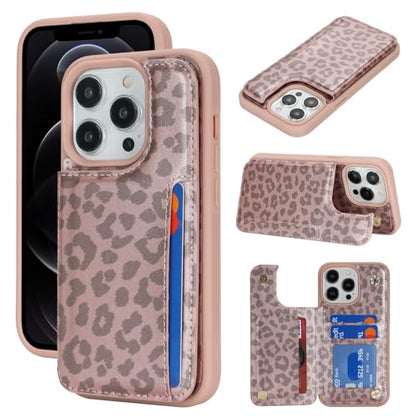 iCoverCase Compatible with iPhone 13 Pro Max Phone Case with Card Holder, Wallet Case for Women Men RFID Blocking PU Leather Protective Case 6.7 Inch (Rose Gold Leopard) - color: Rose Gold Leopard