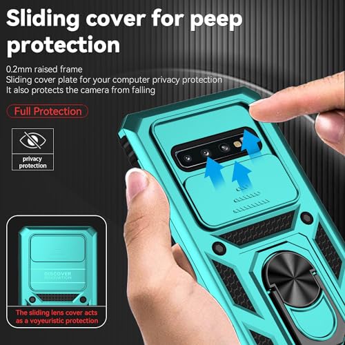 for Samsung Galaxy S10 Plus Case with Camera Lens Cover HD Screen Protector, Military-Grade Drop Tested Magnetic Ring Holder Kickstand Protective Phone Case for Samsung Galaxy S10+ Plus (Mint) - color: Mint with camera cover Military-Grade 2nd gen