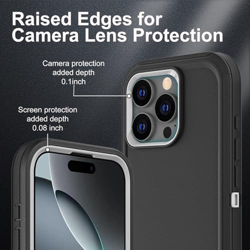 YKHJKLEC for iPhone 16 Pro Case, Military Grade 3 in 1 Heavy Duty Shockproof/Drop Proof/Dust Proof Case with 2Pcs Tempered Glass Screen Protector (Black/Grey) - color: Black/Grey