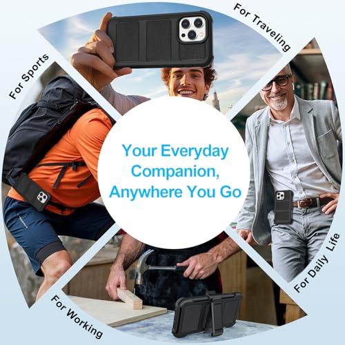 Belt Clip Holster Compatible with iPhone 13 Pro Defender Case with 360° Rotating Stand - Heavy Duty Protection Anti-Drop Shockproof, Black - size: iPhone 13 Pro