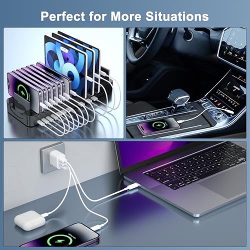 10-Pack 1FT Multi Short Charging Cables, 1FT Short USB C Cables & 1ft Short Lightning Cable & 1-ft Short Micro USB Cable for Charging Stations, Compatible for iPhone, iPad, Samsung, PS, Tablets & More