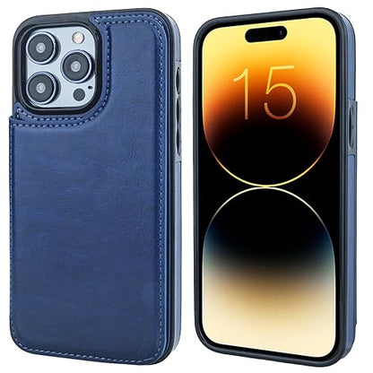 ONETOP for iPhone 15 Pro Max Wallet Case with Credit Card Holder,Blue | Kickstand,ID/Cash Holder,Case Wallet with Card Slots,Double Magnetic Clasp,Durable PU Leather Shockproof Cover for Women Men - color: Blue