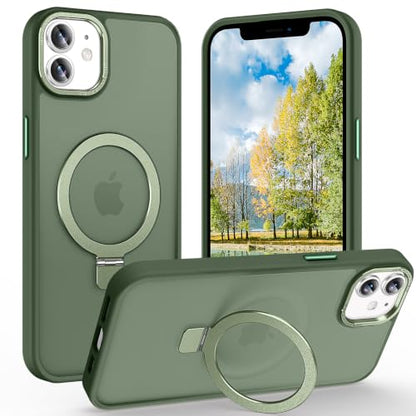 Magnetic for iPhone 12/12 Pro Case with Ring Stand,Midnight Green | Invisible Magnetic Kickstand, 10FT Drop Protection Shockproof, Velvety Touch, Slim Translucent Matte Back - color: Midnight Green, size: Iphone 12/12 Pro 6.1 inches