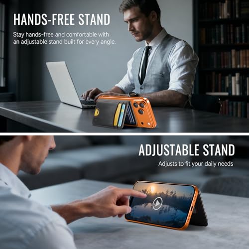 Strapurs Strong Magnetic Wallet Card Holder for MagSafe Phones and Cases, Slim PU Leather Detachable Phone Wallet with 6 Card Slots RFID Blocking for iPhone 17/16/15/14/13/12/Pro/Max/Plus – RetroBlack - color: Retro Black