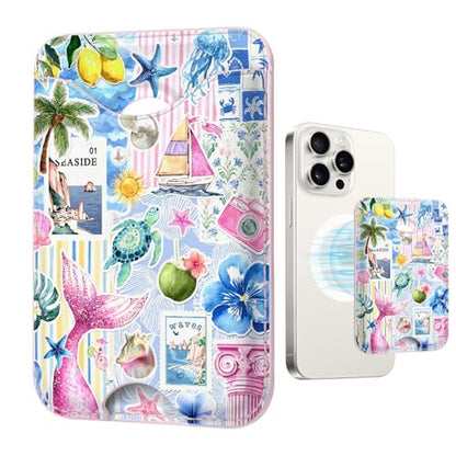 Tropical Magnetic Wallet Compatible with Magsafe Wallets for iPhone 17/16/15/14/13/12 Series Pro Max Plus Cute Phone Summer Holidays Mag Safe Fit 3 Cards for Women Lether Island Picnic - color: Z-Island Picnic