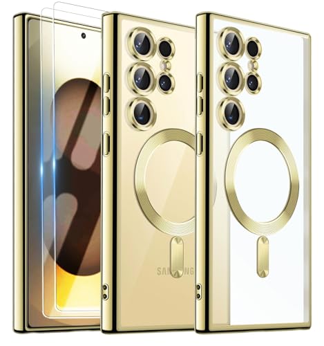 Official Titanium Case for Samsung Galaxy S25 Ultra,[Compatible with MagSafe][Full Camera Cover Protection] Metallic Glossy Slim Luxury Phone Case for Galaxy S 25 Ultra,Gold - color: Gold, size: Samsung Galaxy S25 Ultra