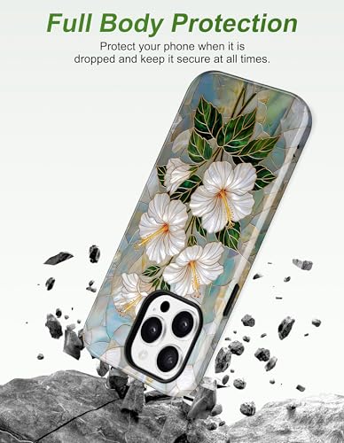 Jusy Magnetic Stained Glass Floral Case for iPhone 16e/17e, Hibiscus | Compatible with MagSafe, Cute Aesthetic Flower Design, TPU and PC Protective Phone Cover - color: Hibiscus
