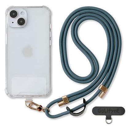 Phone Lanyard Crossbody, Anti Theft Phone Strap with 2 Tether Tabs - color: Teal/Gold