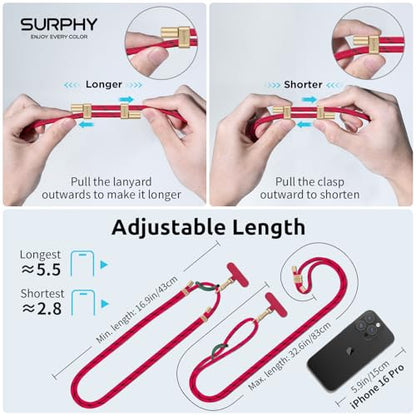 SURPHY Phone Lanyard Crossbody, Phone Strap Crossbody with 2 Tether Tabs - color: Christmas Red