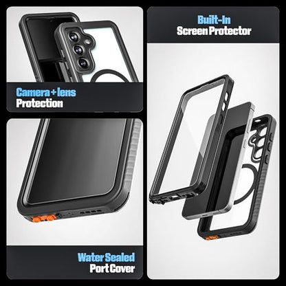Encased Waterproof Case for Samsung Galaxy S26 with Belt Clip - Full Body Protective Cover with Built-in Screen Protector & Holster (Clear/Black) - size: S26
