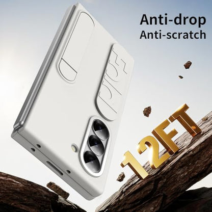 for Samsung Galaxy Z Fold 6 Protect Case with Wristband Stand,Bulit-in Screen & Lens Protection Shockproof Full Body Drop Fall Protection.(White) - color: White