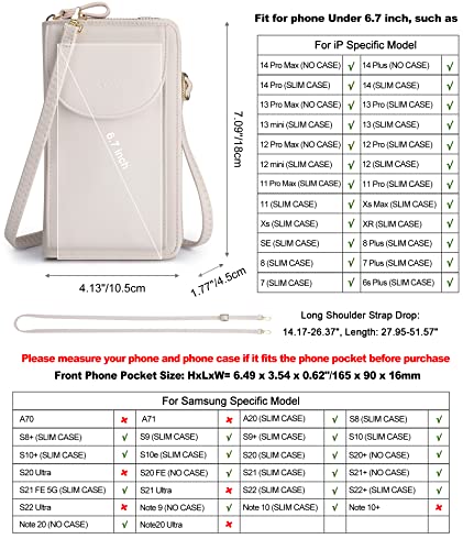 S-ZONE Small Crossbody Bags for Women Phone Purse RFID Blocking Wallet | Card Slots, Vegan Leather, Anti-theft, Multi Pockets, Detachable Adjustable Strap, Travel Eveyday Outing - color: Beige