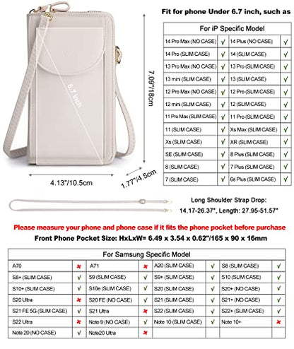 S-ZONE Small Crossbody Bags for Women Phone Purse RFID Blocking Wallet | Card Slots, Vegan Leather, Anti-theft, Multi Pockets, Detachable Adjustable Strap, Travel Eveyday Outing - color: Beige