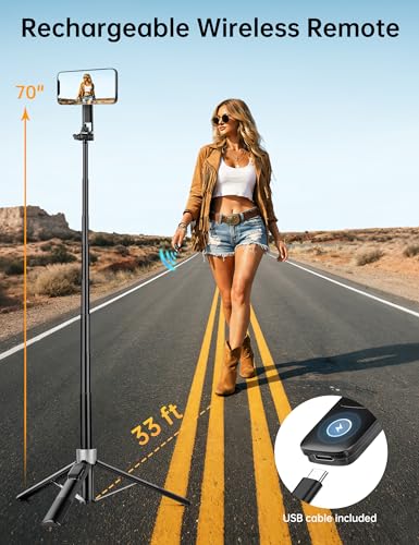 70" Magnetic Phone Tripod, Selfie Stick Tripod for iPhone MagSafe & Camera - color: Black