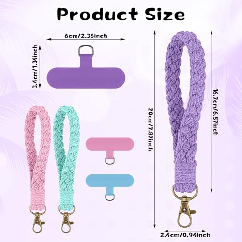 Ymapinc 3 Pack Phone Wrist Strap, Colorful Phone Lanyard Bracelet with Universal Patch, Wristlet Keychain for Smartphones – Compatible with 4-6.7 Inch Full-Coverage Cases