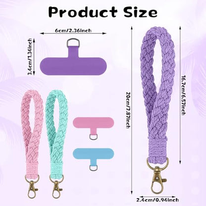 Ymapinc 3 Pack Phone Wrist Strap, Colorful Phone Lanyard Bracelet with Universal Patch, Wristlet Keychain for Smartphones – Compatible with 4-6.7 Inch Full-Coverage Cases