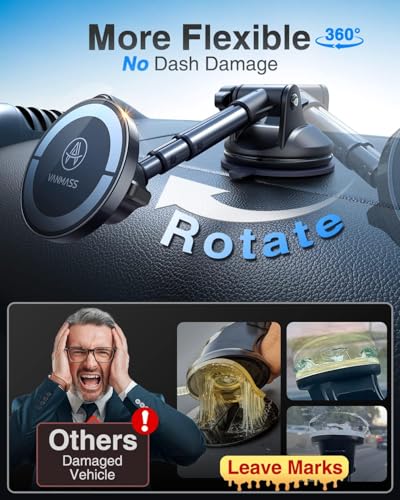 VANMASS for MagSafe Car Holder [Dash+Windshield+Vent] Magnetic Phone Mount