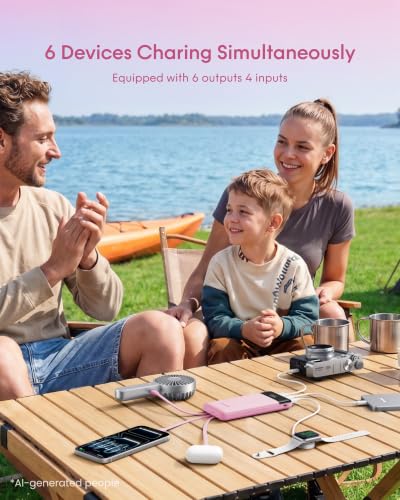charmast Portable Charger Fast Charging,Built-in 4 Cables,6 Outs & 4 Inputs - color: Pink