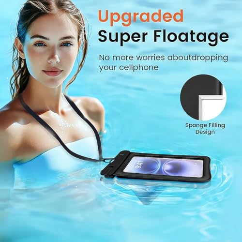 HAVENVOGUE Waterproof Phone Pouch, IPX8 Floating Dry Bag, 2 Pack Black | Black & White, Responsive Touchscreen, Fits iPhone and Galaxy Smartphones Up to 7 Inches, with Lanyards for Beach and Cruise
