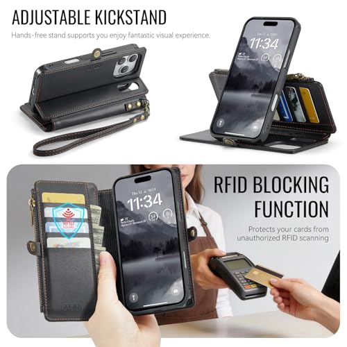 for iPhone 17 Pro - Phone Case Wallet Magnetic Detachable, Black - color: Black, size: iPhone 17 Pro