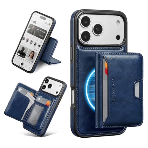 Antsturdy Compatible with MagSafe iPhone 17 Pro Wallet Case,Blue | 2 in 1 Detachable Magnetic,Credit Card Holder Slots,RFID Blocking,PU Leather,Kickstand,Flip Folio Phone Cover for Men & Women - color: Blue, size: iPhone 17 Pro - 6.3"