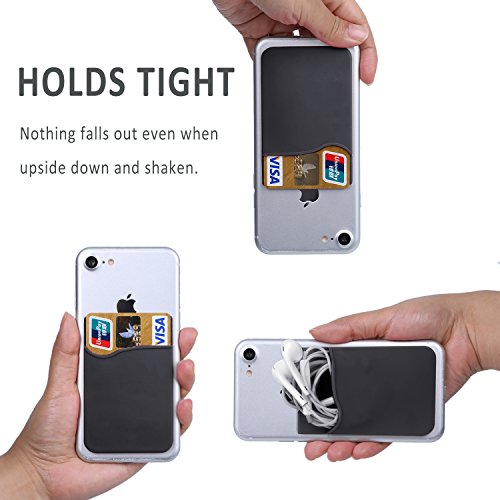 Adhesive Phone Card Holder,Phone Wallet Stick On Card Holder Back of Phone | 3 Pack Silicone Credit Card Holder for Phone Case,Sticky Wallet Pouch Business Card Sleeve for iPhone 17,iPad,Galaxy,Android - color: Black,Black,Black