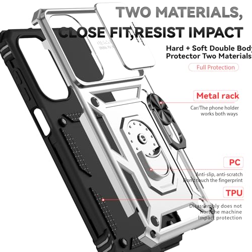 for Samsung Galaxy A17 / Galaxy A26 5G Case, with Slide Camera Cover HD Screen Protector [Military Grade Drop Tested] Ring Holder Kickstand Protective Phone Case for Samsung Galaxy A17, Silver - color: Silver w/ Slide Camera 2nd gen. Military Grade