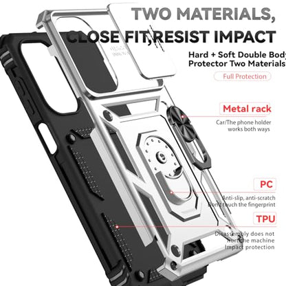 for Samsung Galaxy A17 / Galaxy A26 5G Case, with Slide Camera Cover HD Screen Protector [Military Grade Drop Tested] Ring Holder Kickstand Protective Phone Case for Samsung Galaxy A17, Silver - color: Silver w/ Slide Camera 2nd gen. Military Grade