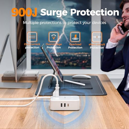 TESSAN Surge Protector Power Strip with 900J Surge Protection, 5 Ft, Grey - color: Grey with 20W PD, size: 5 feet