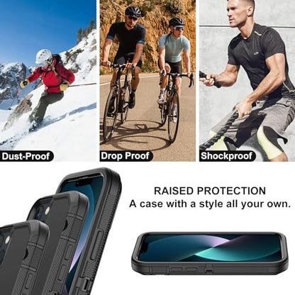 for iPhone 13 Case with 2 Screen Protector,Shockproof Drop Protection Full Body Heavy Duty 3 Layer Military Rugged Durable Phone Cover for Apple iPhone 13 6.1" (Black) - color: Black