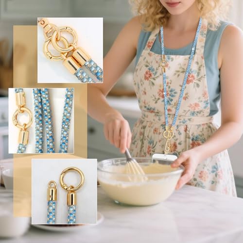 ABJFJE Crystal Phone Lanyard Crossbody & Wrist Strap Phone Strap Crossbody & Wrist Lanyard Anti Theft Phone Strap for Women - color: Light Blue