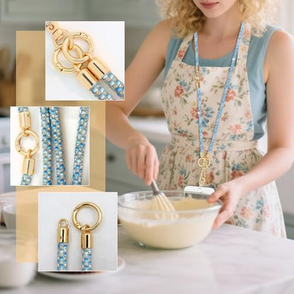 ABJFJE Crystal Phone Lanyard Crossbody & Wrist Strap Phone Strap Crossbody & Wrist Lanyard Anti Theft Phone Strap for Women - color: Light Blue