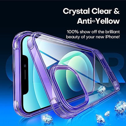 CANSHN Clear Shockproof for iPhone 12 Case/iPhone 12 Pro Case, Purple | Crystal Clear, Military-Grade Protection, Scratch Resistant, Anti-Slip, Slim Fit, Wireless Charging Compatible - color: Clear & Light Purple